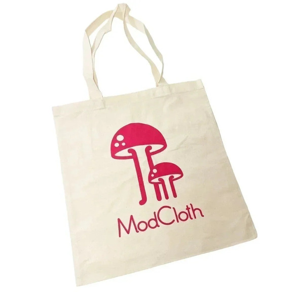 Two Modcloth Cotton Toadstool Mushroom Graphic Print Reusable Tote Grocery Bags - Picture 3 of 4